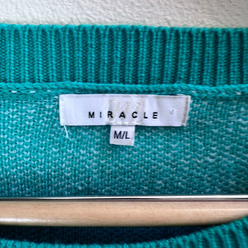 Green Casual Women's Heart Pattern Crew Neck Drop Shoulder Sweater Size M/L - Picture 3 of 7